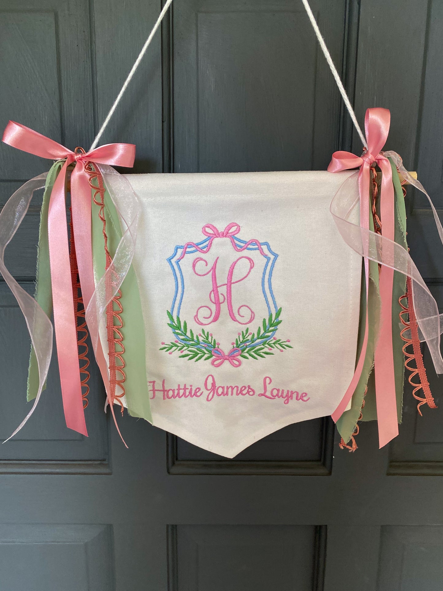 Baby Girl Monogram Announcement Banner with Bows